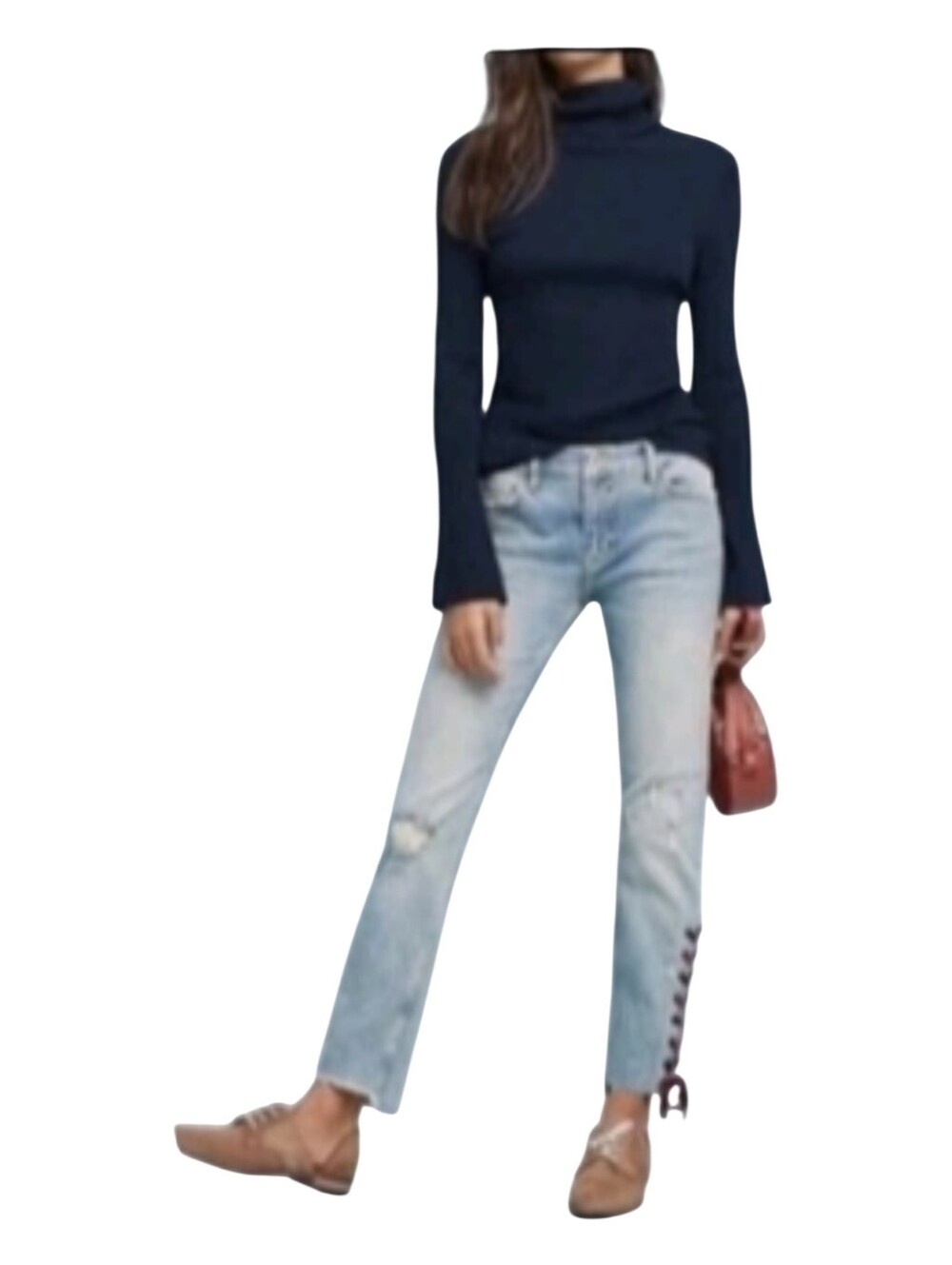 Anthropologie Pilcro Womens Velvet Tie Laced Mid Rise Slim Straight Jeans 28
